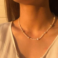 2022 new fashion women temperament nature pearl beads splicing choker necklace women simple party pearl beads string necklace