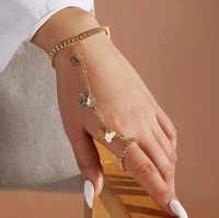 new vintage bracelet with finger ring gold butterfly link wrist chain for women charms lady trendy aesthetic 2022 jewelry