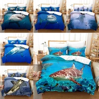 shark fish blue sea bedding set kid child adult duvet quilt cover single double twin queen king size 23pcs