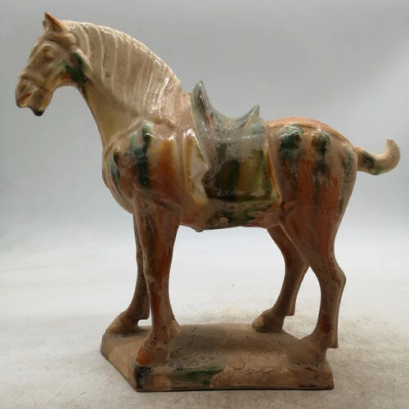 

8,7 дюймовая традиционная китайская керамическая статуэтка Танг санкai из 12 знаков зодиака Изысканная статуэтка лошади три дня