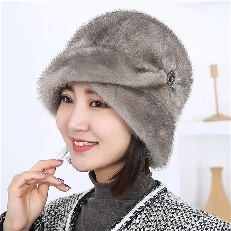 Women's Elegant Luxury Winter Fur Hat High Quality Mink Fur Thermal Basin Hat Winter Comfort Prevention Cold Fur Hat