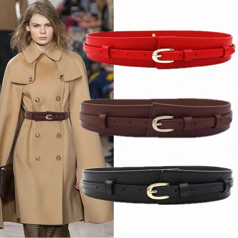 Genuine Leather Women's Waist Belt Wide Female Buckle Waistband Luxury Vintage All Match For Overcoat Sweater