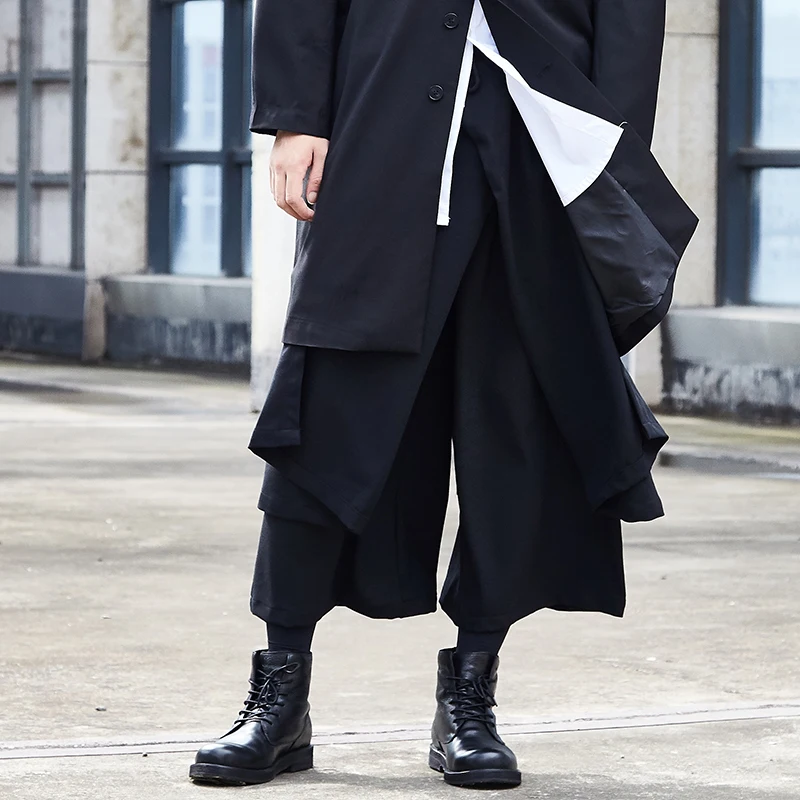 

Men Women Japan Streetwear Hip Hop Punk Gothic Black Harem Pant Male Fashion Splice Loose Kimono Wide Leg Skirt Trousers Couple