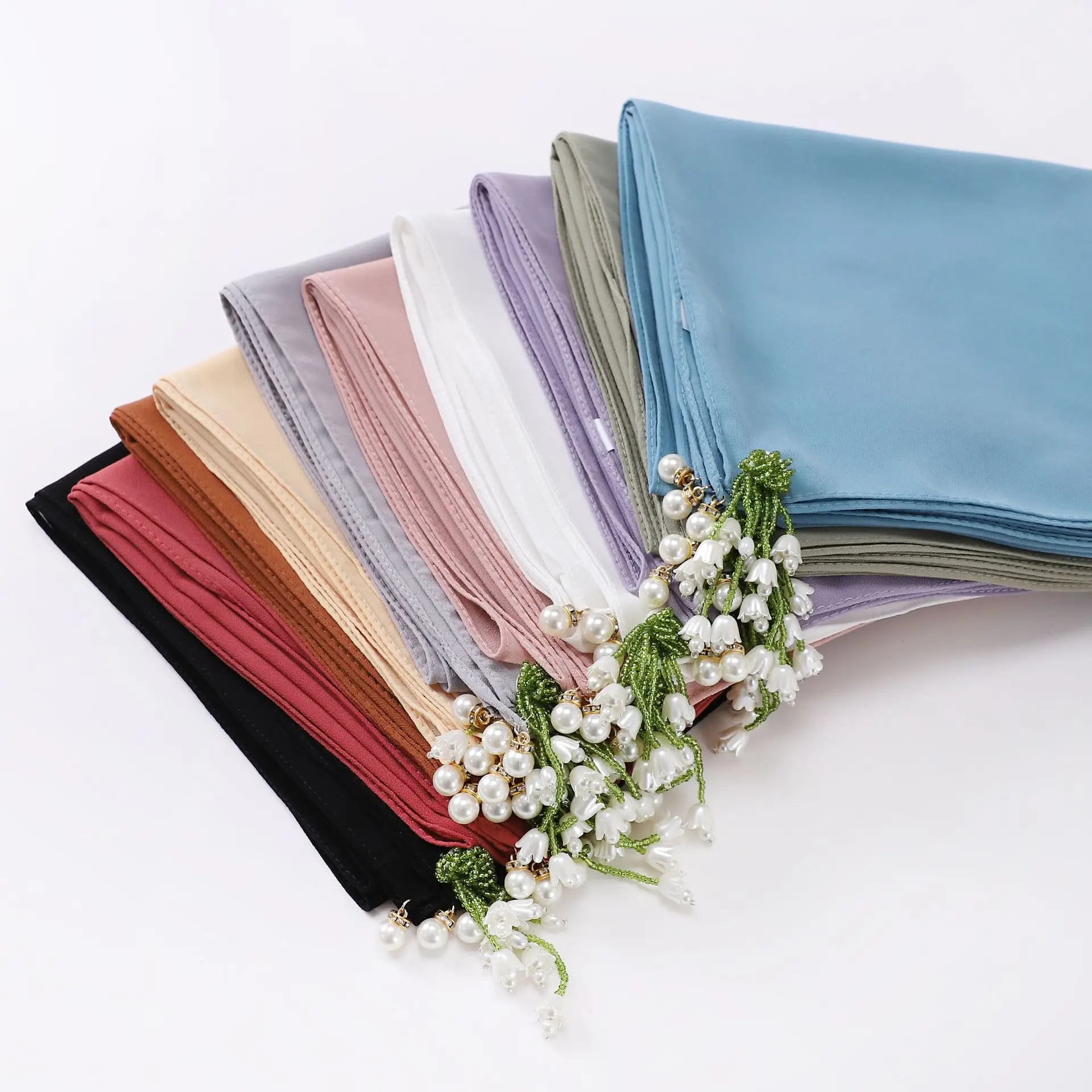 Новый жемчужный шифоновый хиджаб мусульманская мода вышитый квадратный шарф 90