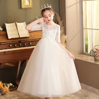 little girl flower girl high end medium sleeve long dress evening dress princess dress wedding dress piano performance dress