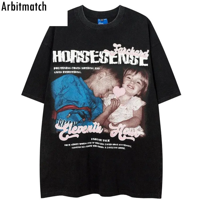 

Футболка мужская хлопковая с винтажным принтом, вареная двухсторонняя рубашка свободного покроя в стиле хип-хоп, с коротким рукавом, летняя уличная одежда унисекс