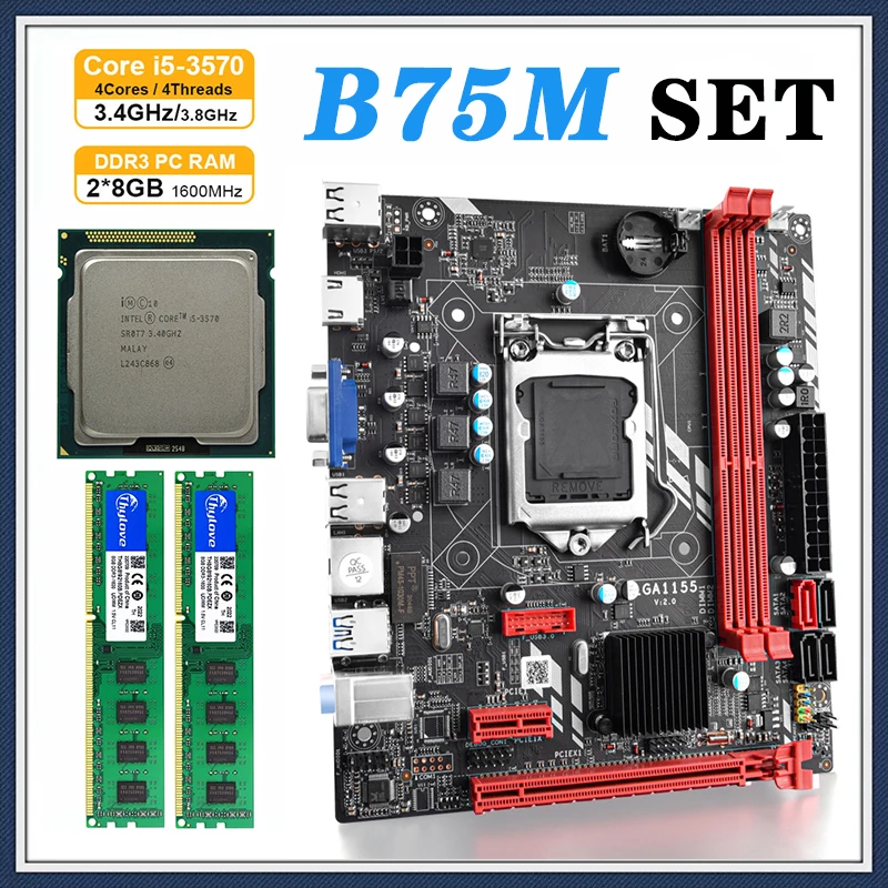 

B75M Motherboard Set With I5-3570 Processor LGA 1155 2*8GB 16GB 1600Mhz PC RAM Desktop Motherboards Support USB3.0 SATA3