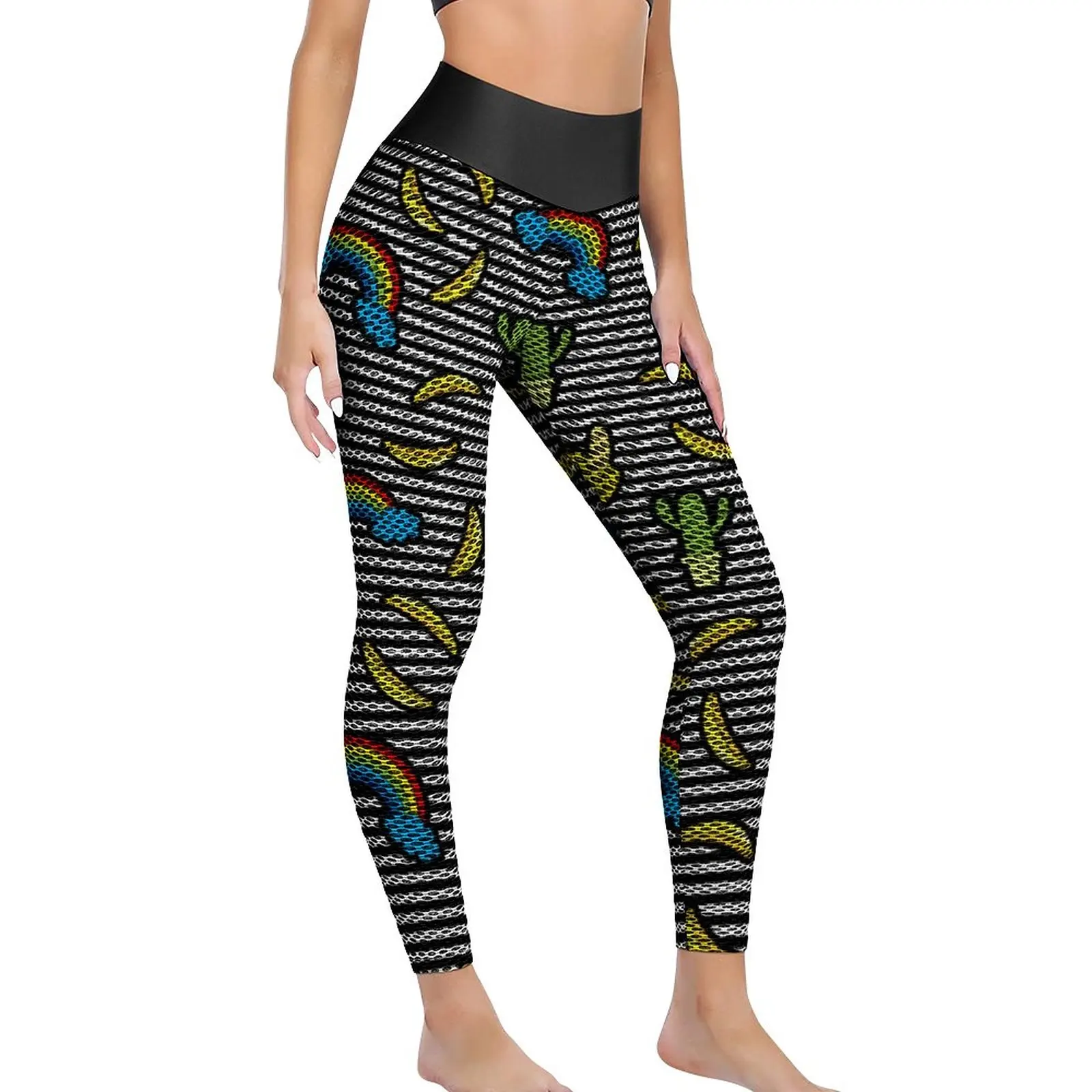 

Cactus Rainbow Fruit Yoga Pants Black White Stripes Leggings Sexy Push Up Fashion Yoga Sport Legging Seamless Workout Leggins