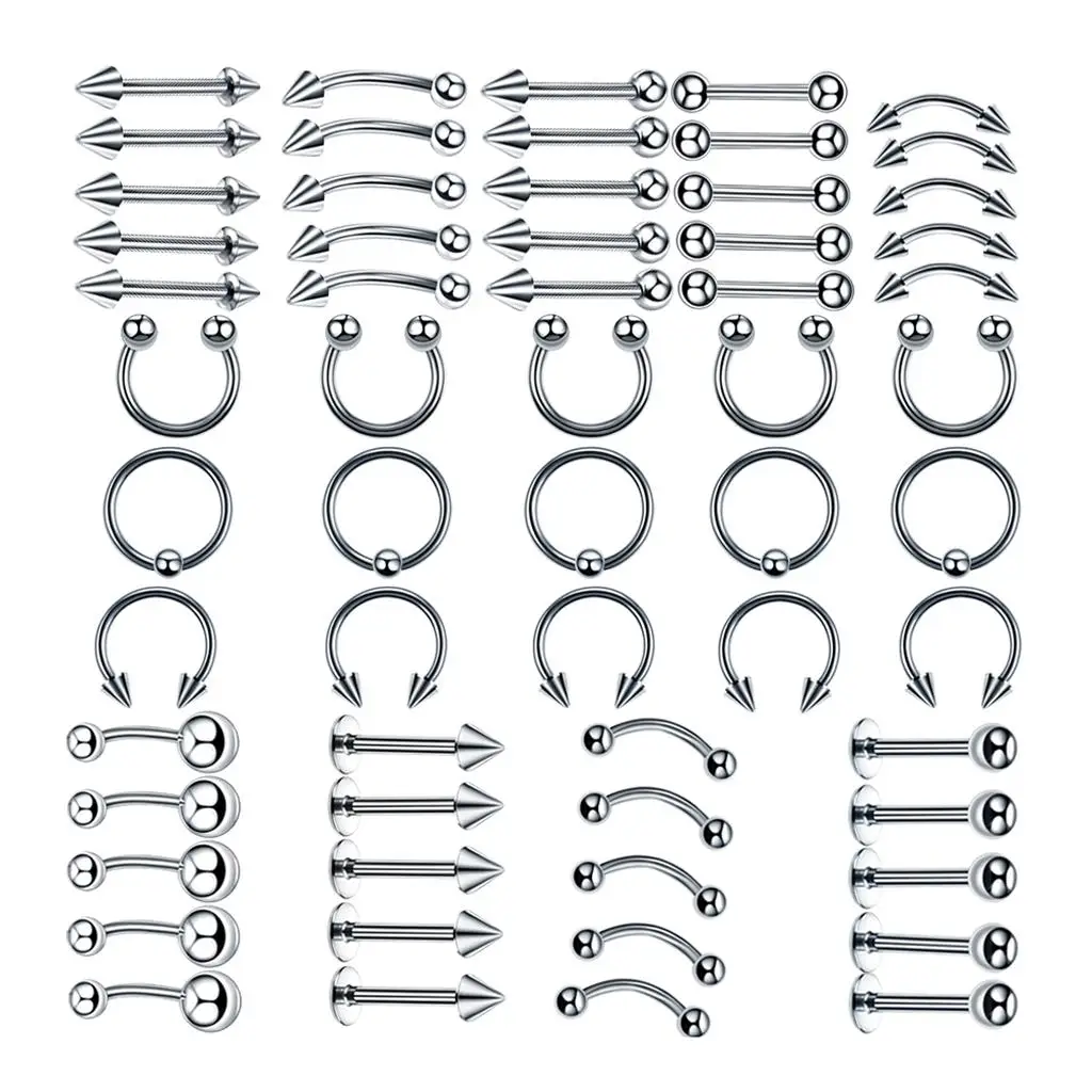 

60Pcs/Lot Stainless Steel Nose Lip Eyebrow Navel Belly Piercings Jewelry for