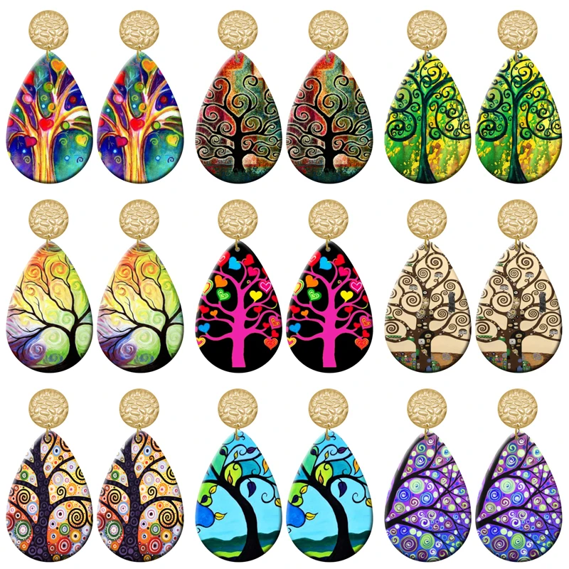 

Artistic Tree Of Life Pattern DIY Acrylic Drip Earrings For Women Jewelry Y2K Piercing Ear Hooks Dangle Accessories Girl Gift