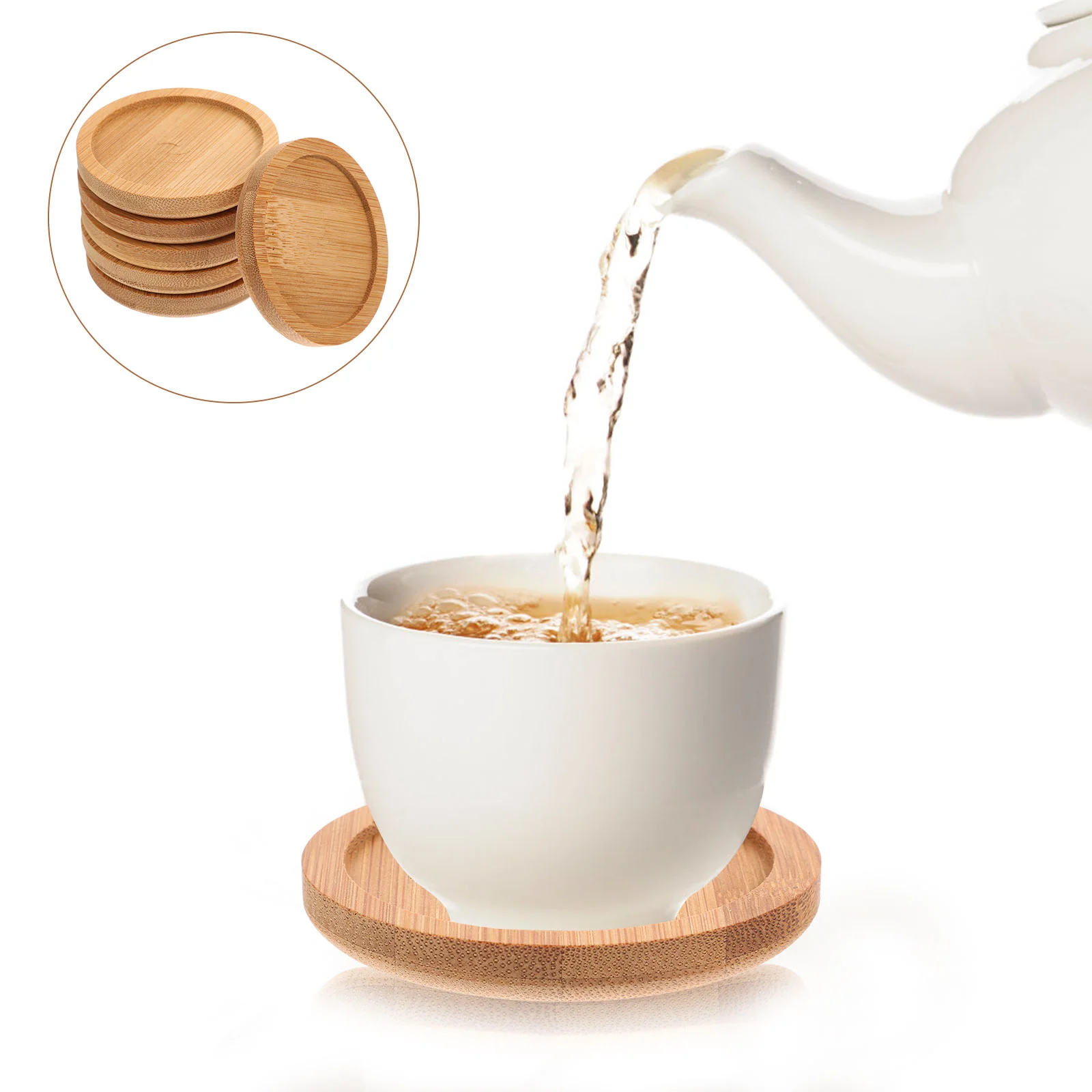 

6 Pcs Non Slip Cup Coaster Coffee Tea Maker Round Wood Coasters Coffee Coasters Bamboo Coasters Household Mug Coaster