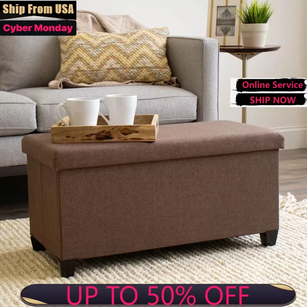 

Rectangular Brown Storage Fabric Ottoman Bench