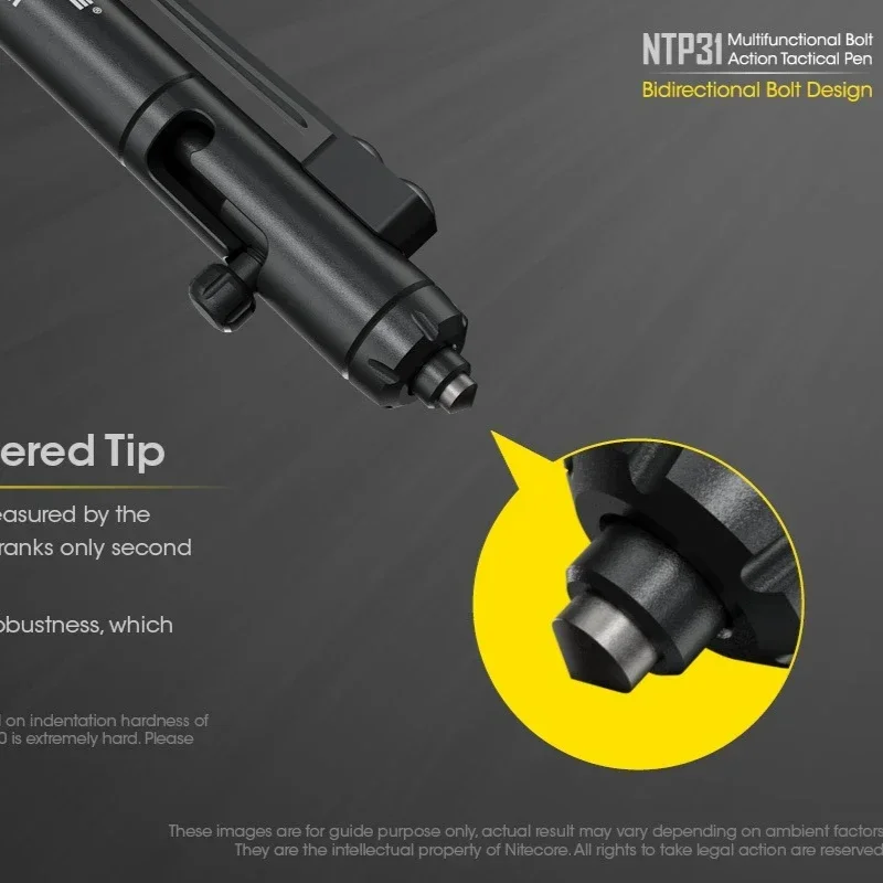 Фото Тактическая ручка Nitecore NTP31 для самообороны, разбивания стекла и ежедневного письма, из алюминиевого сплава, с двусторонним болтовым механизмом. №2