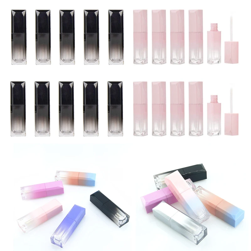 

5g/5ml Mini Empty Square Gradient Plastic Lip Gloss Tubes with Lipstick Brush Pipe Balm DIY Lip Glaze Lip Oil Sample Containers