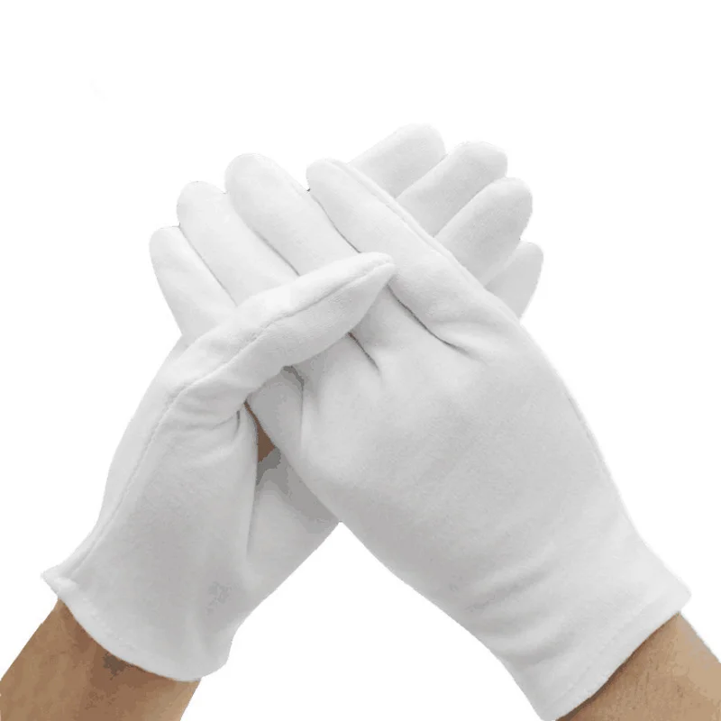 12 Pairs Thicken White Cotton Gloves Ceremonial Formal Work Uniform Magician Parades Inspection Unisex Garment Gloves