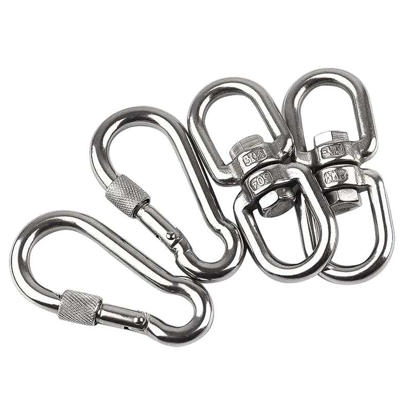 

HOT SALE 4Pcs/2Set M8 304 Stainless Steel Swivel Ring Tree Swing Hook Hammock Chair Hanging Kit Rotating Device Indoor Outdoor