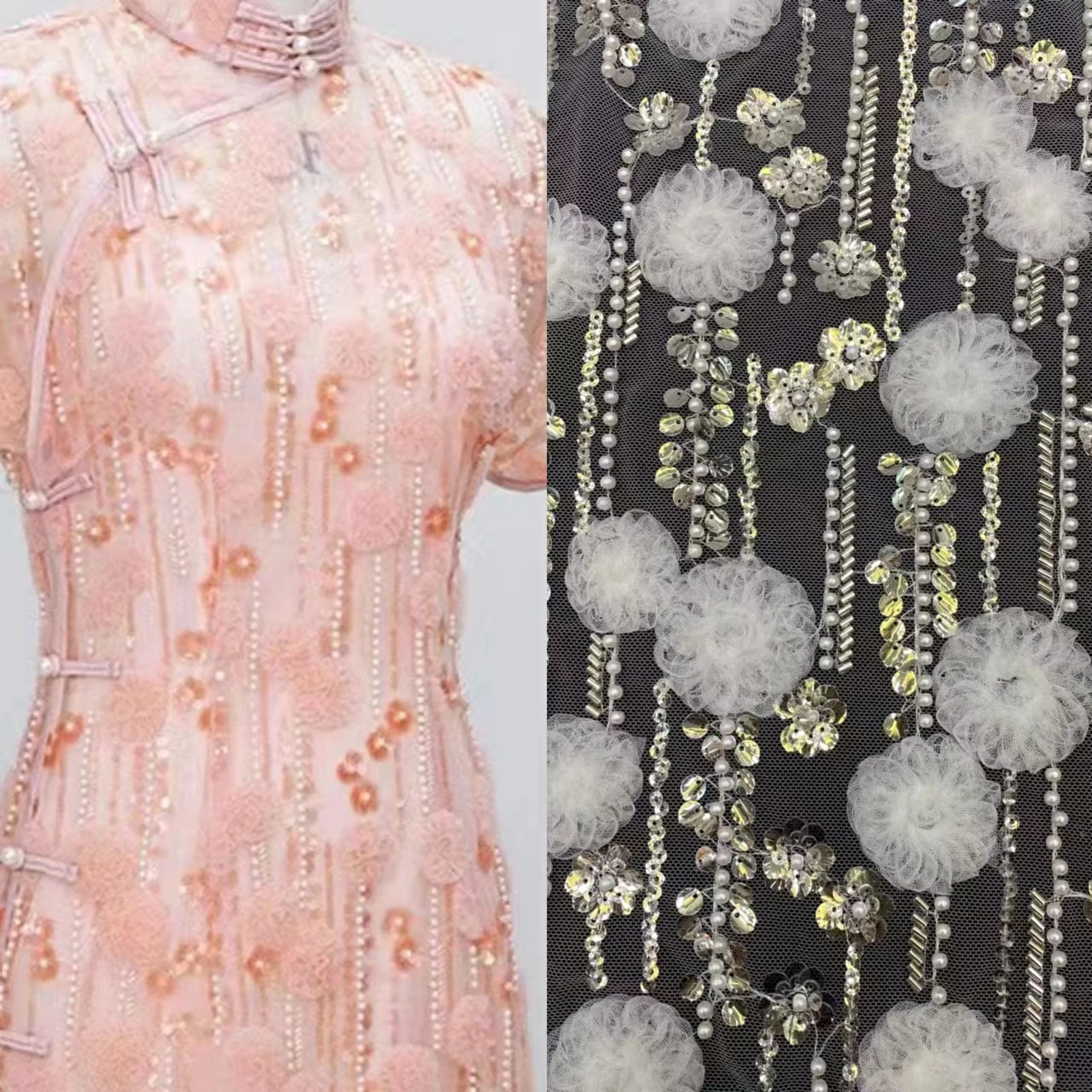 

Модель 2022 года, фантастический дизайн CS70212, Африканский 3D Тюль с цветами, сетчатые тканевые бусины, сетчатые кружева с блестками для свадебн...