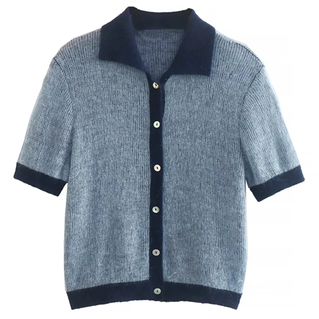 

Maxdutti Ins Fashion Blogger Retro Single Breasted Knitted Tops Contrast Mohair Knitwear Women