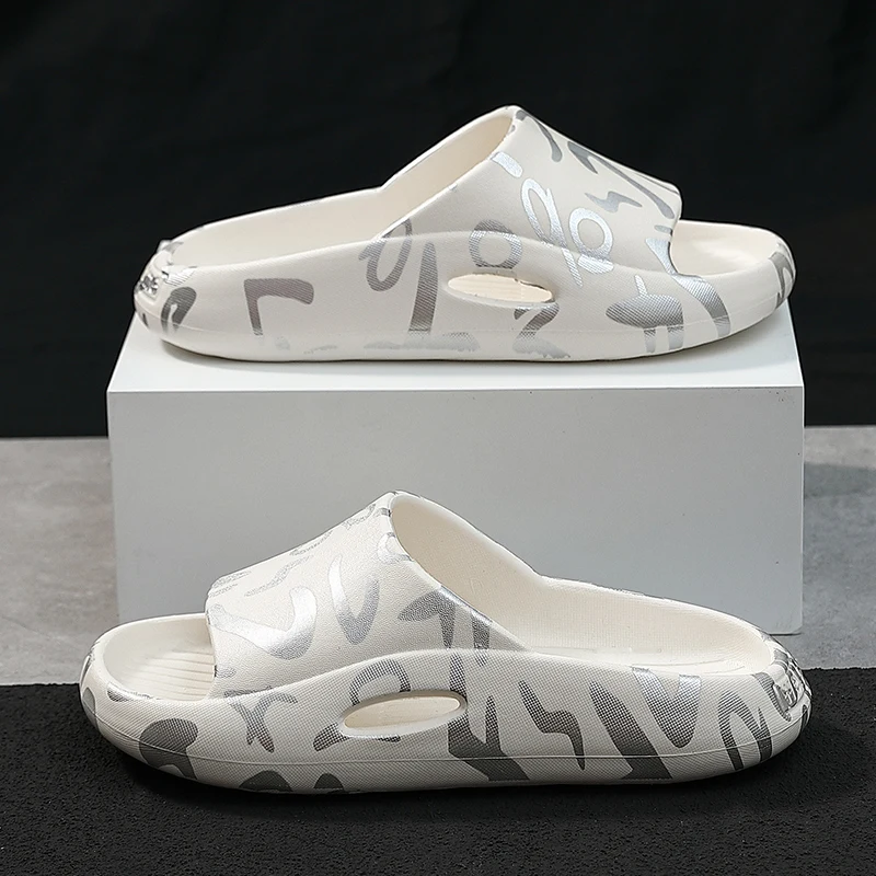 

Qmaigie fashion slippers for men 2022 collection Summer Woman Graffiti Anti-slip Luxury Outdoor Beach Slides Male Couple Shoes