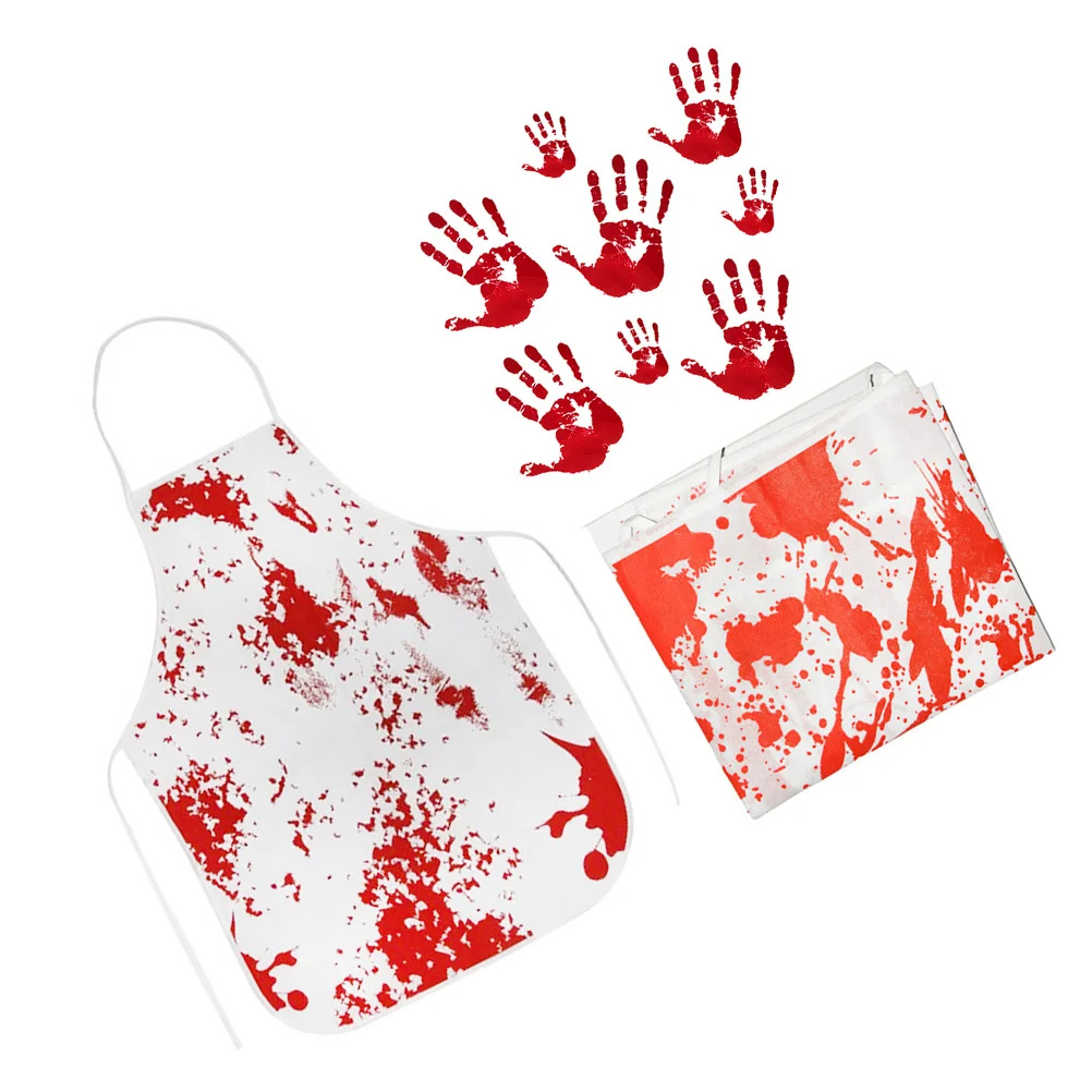 

3pcs Decorative Handprint Table Cover Apron Printing Glass Sticker Haunted House Tablecloth