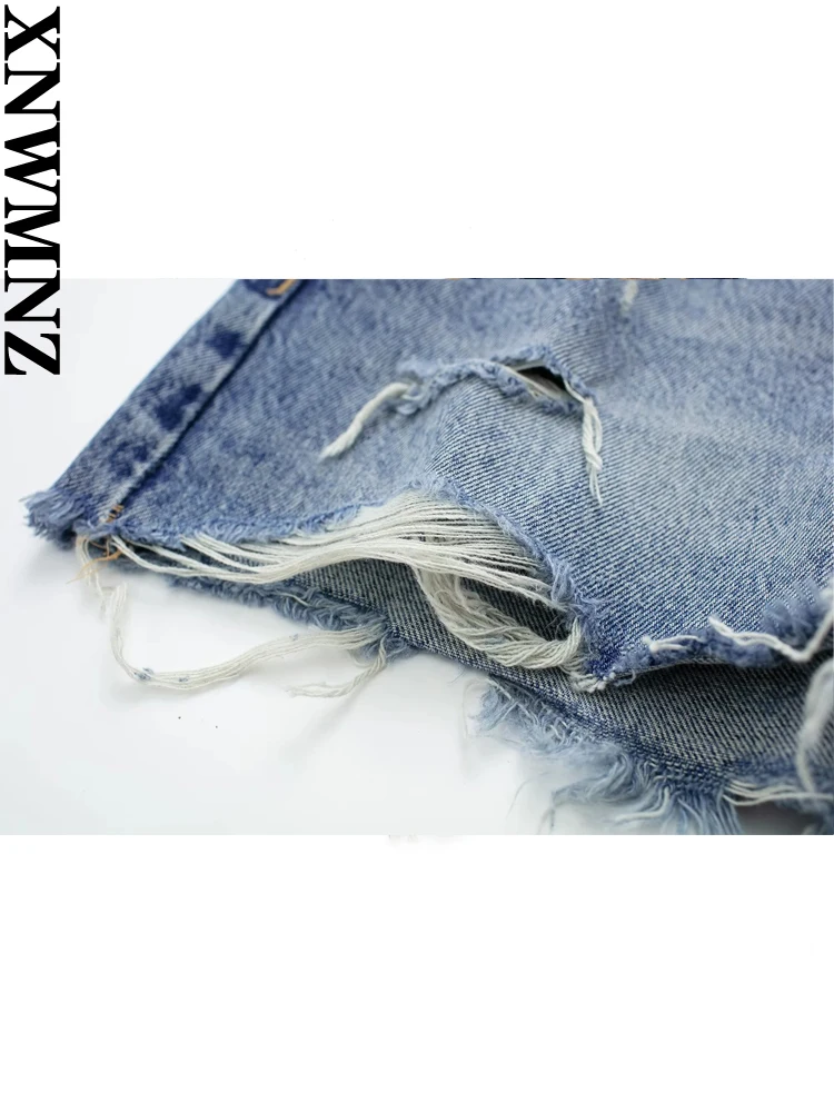 XNWMNZ Women's Fashion 2023 Bermuda High Waist Denim Shorts Woman Vintage Button Frayed Hem Ripped Female Shorts