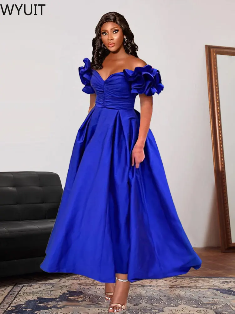 

Party Dress Off Shoulder Women Ruffles Pleated A Line Elegant Prom Ruched High Waist Strapless Flowy Evening Wedding Guest