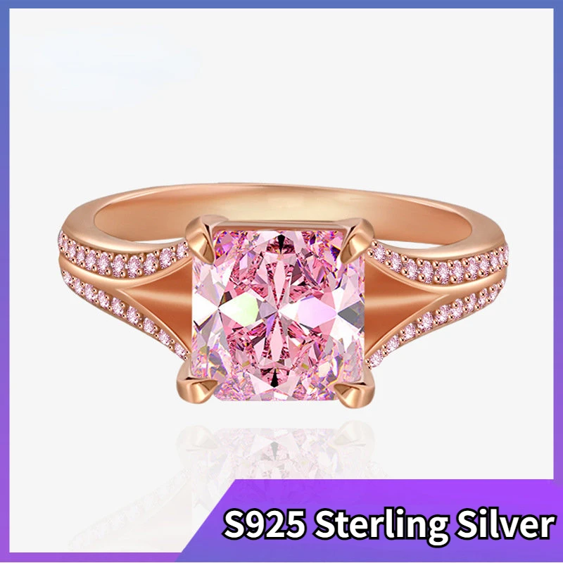 

2023 European and American Pink Ice Flower Cut Sugar Ring 8mm Rose Gold High Carbon Diamond S925 Sterling Silver Jewelry