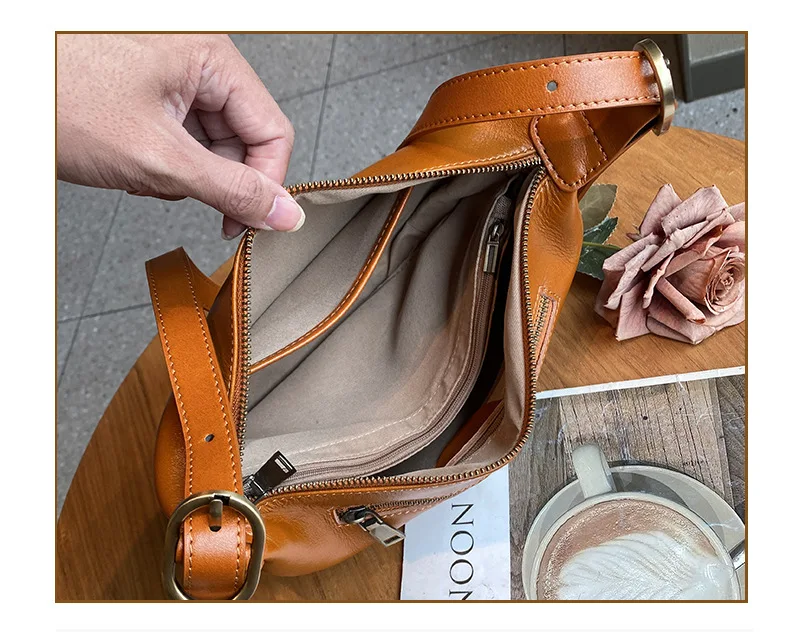 2023 niche commuting hundred with cowhide dumpling bag vegetable tanned leather women's bag single shoulder crossbody armpit bag