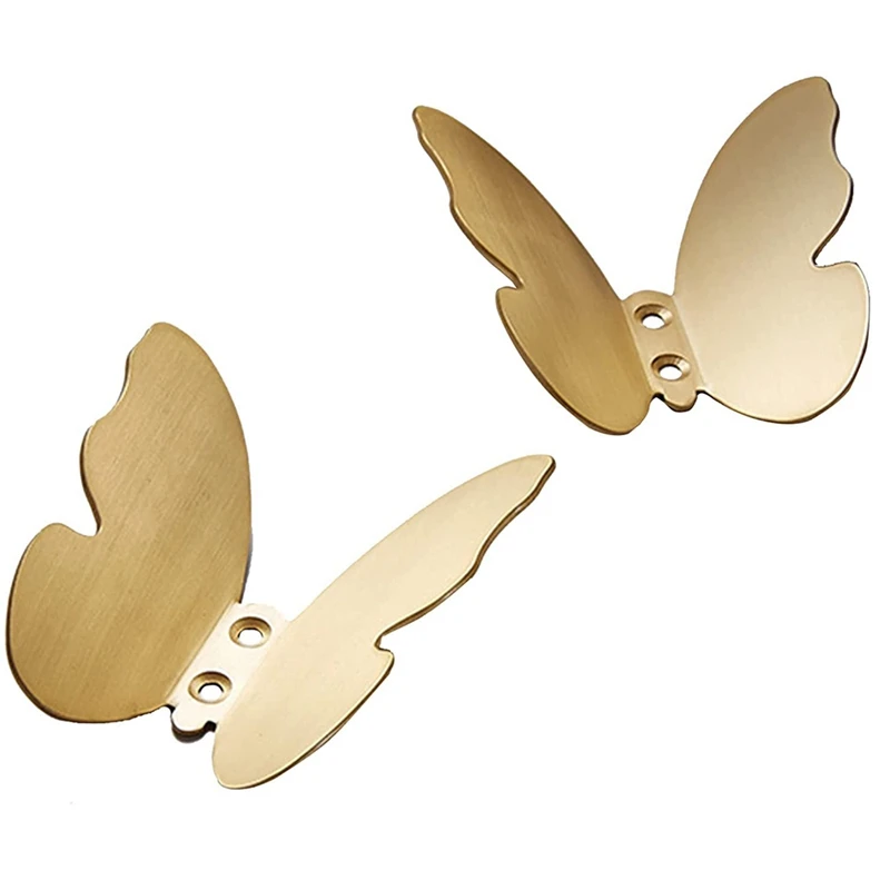 

2Pcs Bathroom Brushed Gold Brass Butterfly Coat Hooks Wall Mounted Decorative Hook Hat Robe Hangers Home Decor