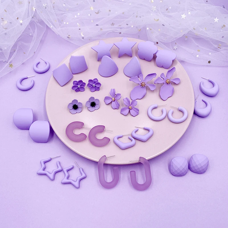 

2022 New Design Multiple Purple Geometric Earrings for Women Girl Resin Acrylic Statement Drop Earrings Party Holiday Jewelry
