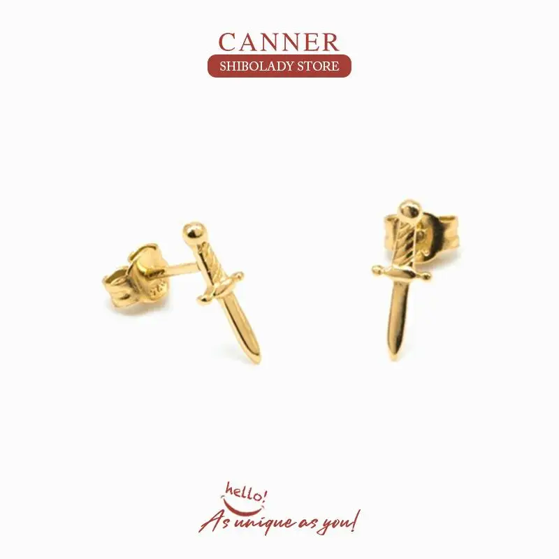 

CANNER Real 925 Sterling Silver Earrings For Women Small Dagger Stud Earrings Zircon Diamond Korean Pendientes Silver Jewelry