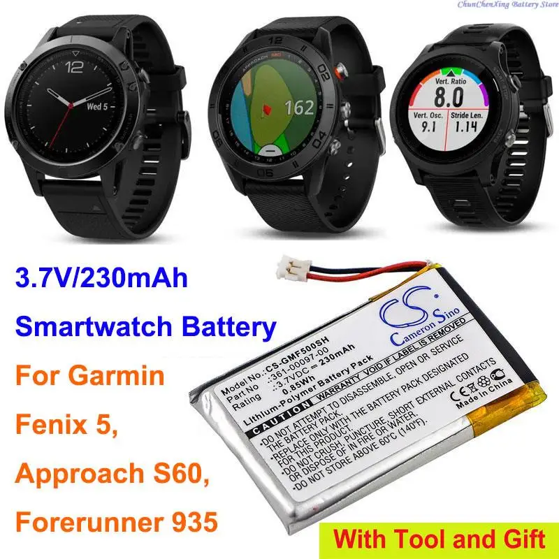 

Cameron Sino 230mAh Smartwatch Battery 361-00097-00 for Garmin Fenix 5, Approach S60, Forerunner 935
