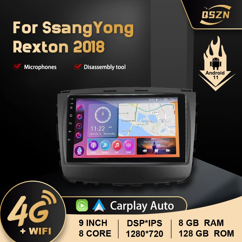 

QSZN For SsangYong Rexton 2018 SSANG YONG REXTON Car Radio 4G GPS Multimedia Player DSP 2 Din Carplay+Auto 8 Core Android 11