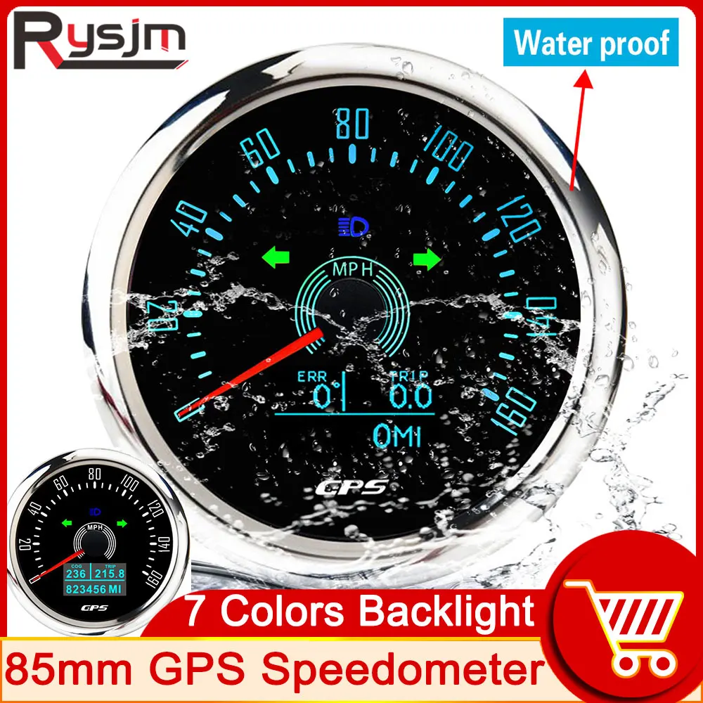 HD 85mm GPS Speedometer With Antenna For Motorcycle Yacht Boat Car Waterproof Odometer Adjustable Trip ODO COG 9-32V 7 Colors