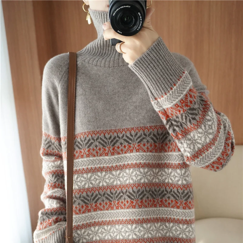 

Students Vintage Knitting Turtleneck Thicken Pullover Casual Long Sleeve Loose Winter Warm Korean Womens Sweater