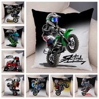 cartoon motorcycle cushion cover decoration extreme sports pillow case soft plush mobile bike traverse