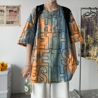 summer style hong kong style loose tie dye lettering printed short sleeved t shirt large casual yuan tong thin t shirt top