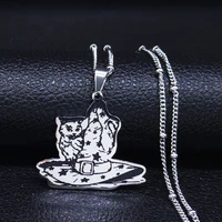 magic hat cat silver color stainless steel statement necklace menwomen jewelry collar acero inoxidable mujer n3324s08