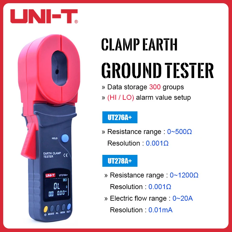 

UNI-T Digital Ground Loop Resistance Tester 0-1200 Jaw Leakage Current Detector Clamp Earth Ground Testers UT276A+/UT278A+