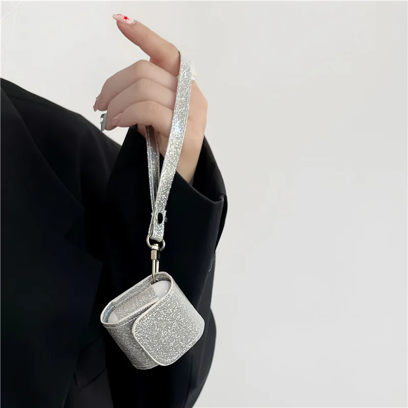 

Glitter PU Leather Lanyard Case for AirPods Pro2 Airpod Pro 1 2 3 Bluetooth Earbuds Charging Box Protective Earphone Case Cover