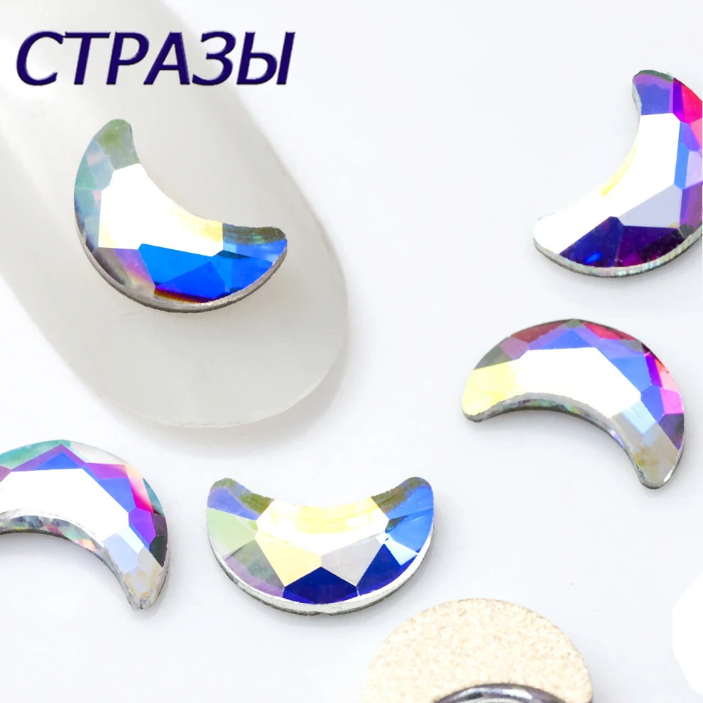 Луна 3x6 мм Стразы для дизайна ногтей 20 шт. прозрачные AB с плоской задней частью без