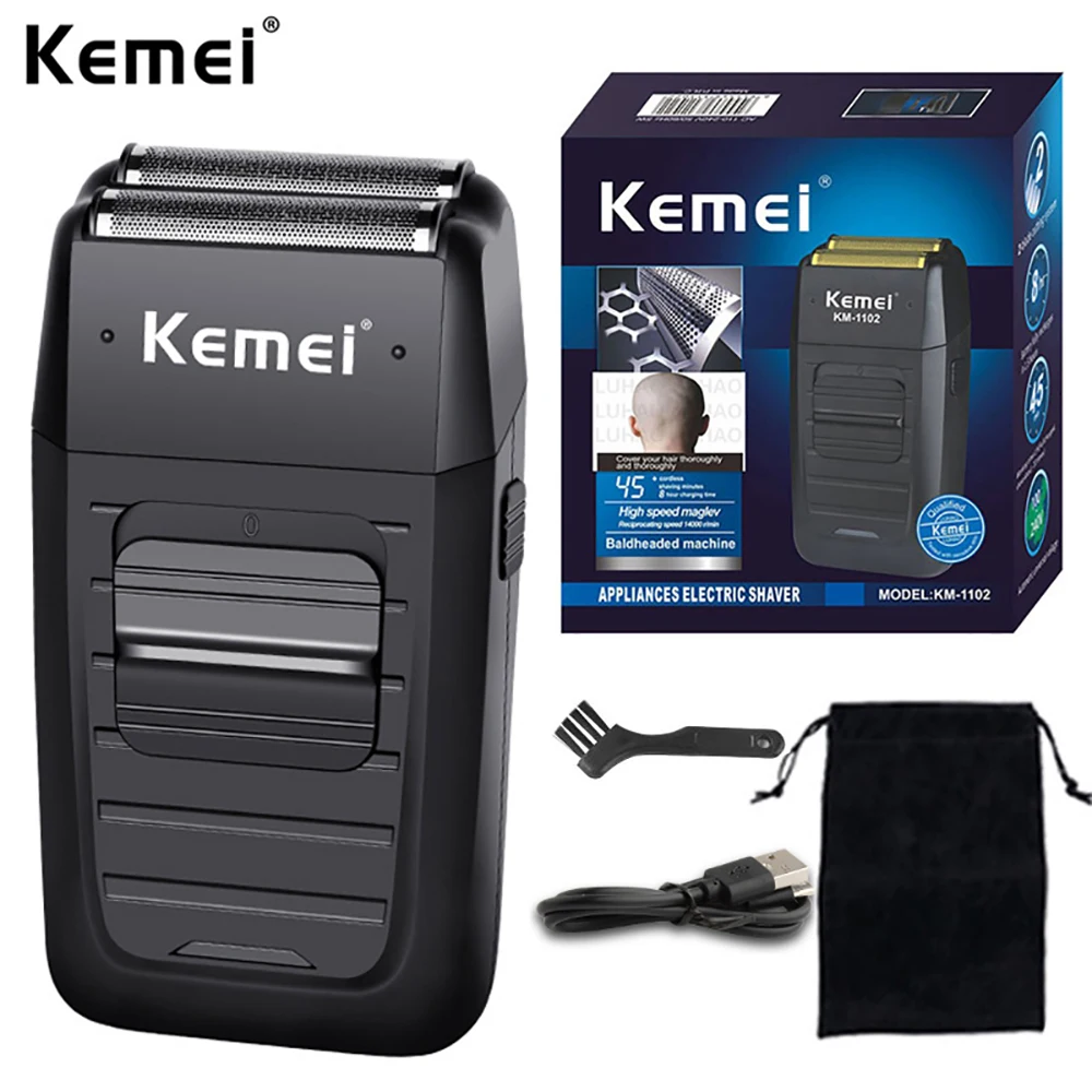 Kemei Men's Shaving Machine Waterproof Electric Beard Trimmer Razor Rechargeable Reciprocating Dual Network Shaver For Men Razor