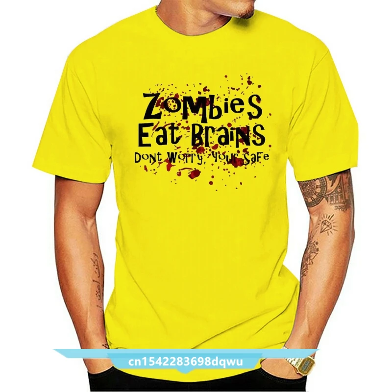 

Мужская белая футболка зомби съесть мозги Мужская одежда для Хэллоуина (1)