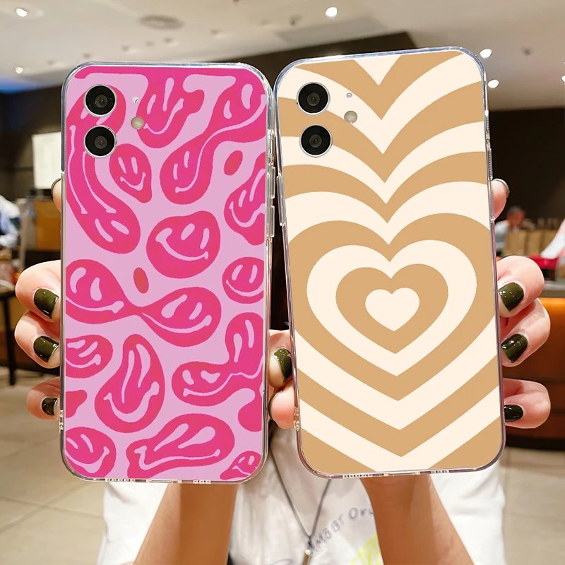 

Heart Cute Love Phone Cases For iPhone SE 2020 6 6S 7 8 11 12 13 Mini Plus X XS XR Pro Max Cases Transparent Shell
