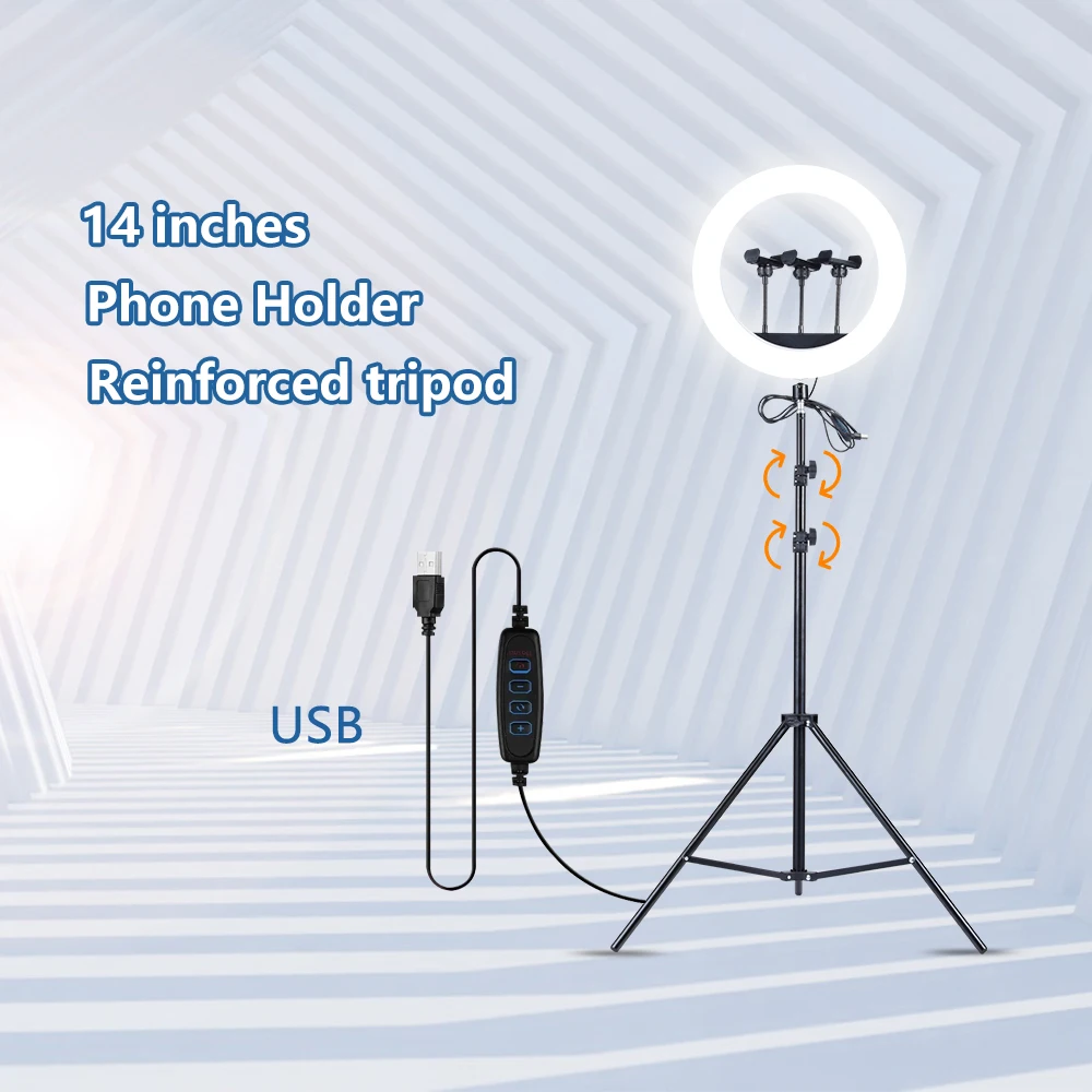 

Суперъяркое кольцо для селфи, 14-дюймовый штатив с держателем для телефона X3, подходит для съемки видео в помещении и на улице