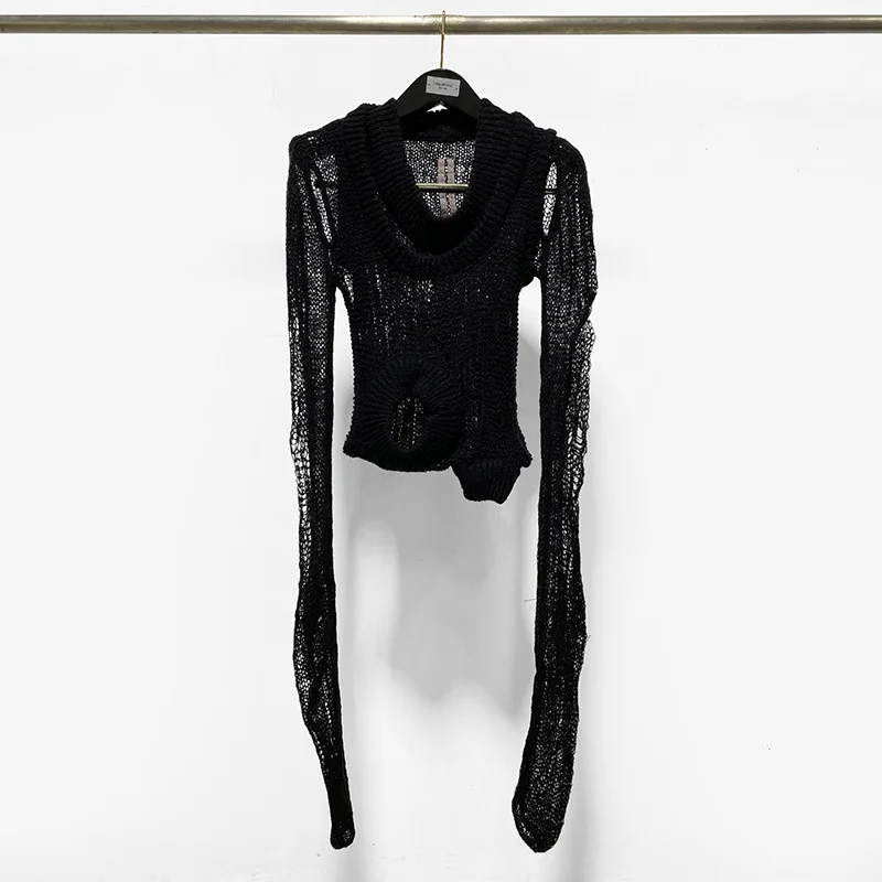 

Пуловер RO, вязаный свитер, женский джемпер, асимметричный мохеровый двухслойный сетчатый пуловер с большими отверстиями