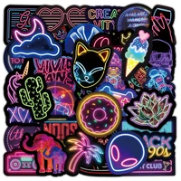 103050100pcs neon light graffiti cartoon stickers aesthetic diy car skateboard laptop phone case pvc kids sticker decal packs