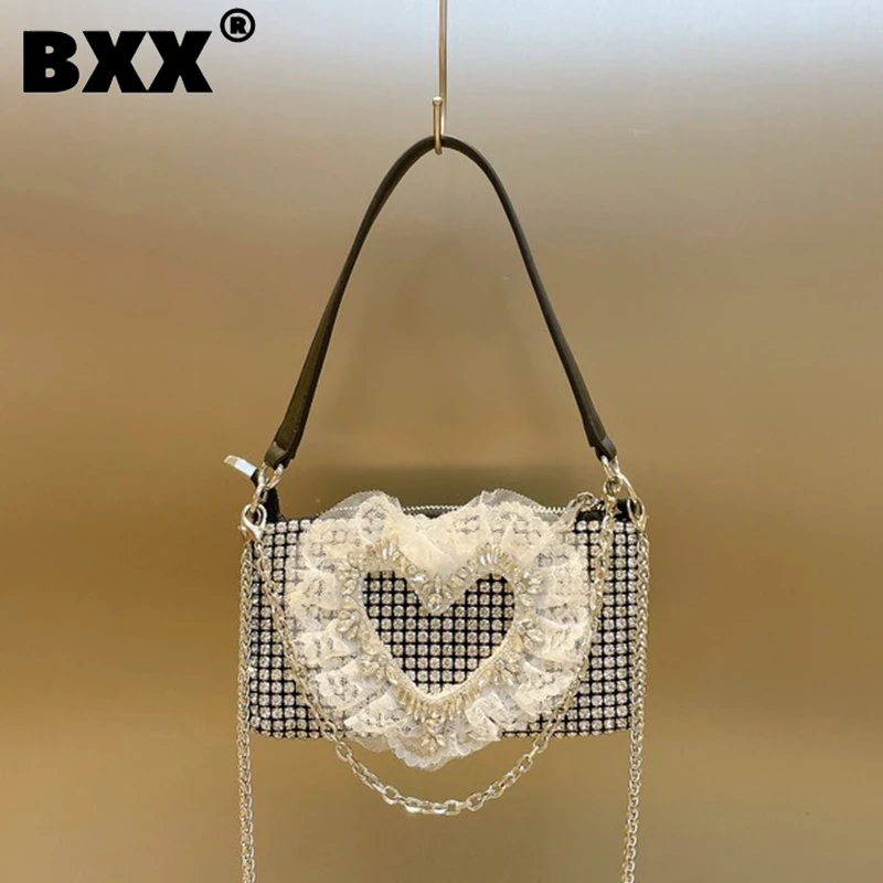

[BXX] 2023 New Fashion Celebrity Diamond Chain Shoulder Crossbody Bag For Women Mobile Bags Female Dinner Party Handbag 8AB606