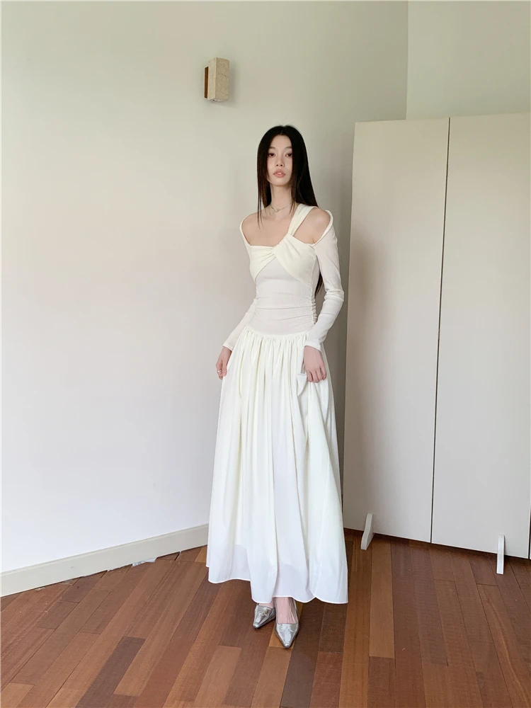 Вязаное лоскутное платье для женщин весной и осенью с новым выдолбленным