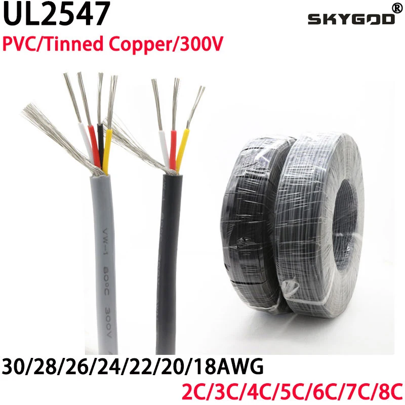 

5/10M Shielded Wire Signal Cable 30 28 26 24 22 20 18 AWG Channel Audio 2 3 4 5 6 8 Core UL2547 Headphone Copper Control Wires